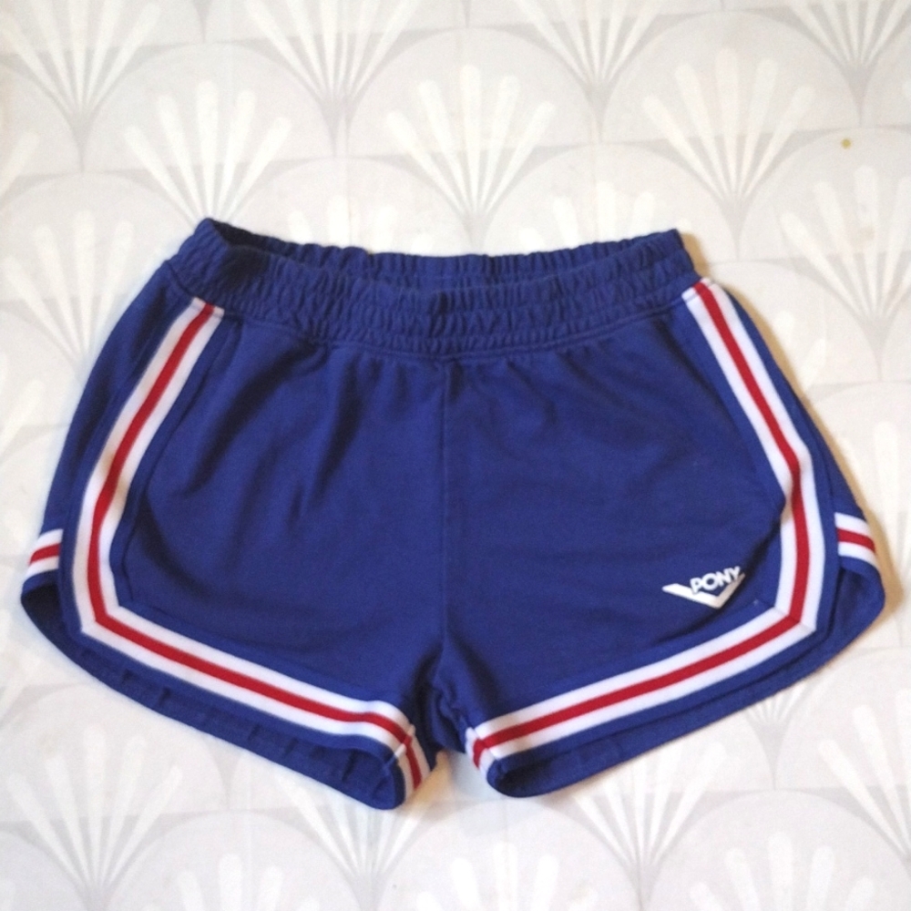 Red white and blue retro pony sweat shorts